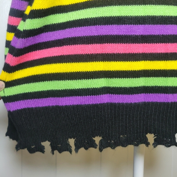 Killstar Rainbow Warrior Striped Knit Jumper Sweater Distressed Hem & Cuffs MD - Picture 11 of 15